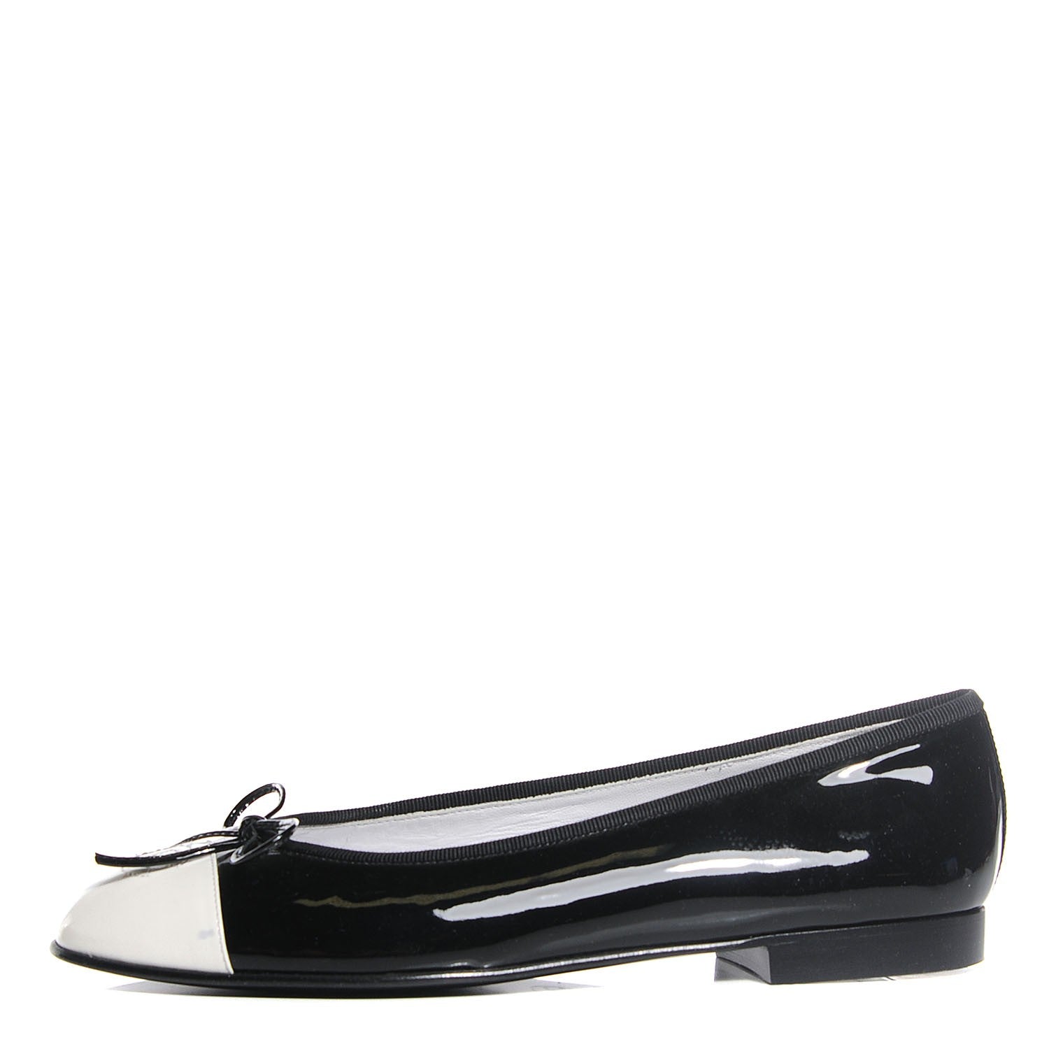 Chanel Patent Cap Toe Ballerina Flats 38.5 White Black 1 of 8