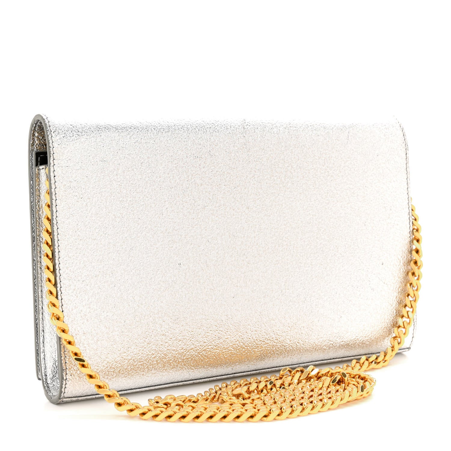 Saint Laurent Metallic Calfskin Monogram Chain Wallet Platine 3 of 16