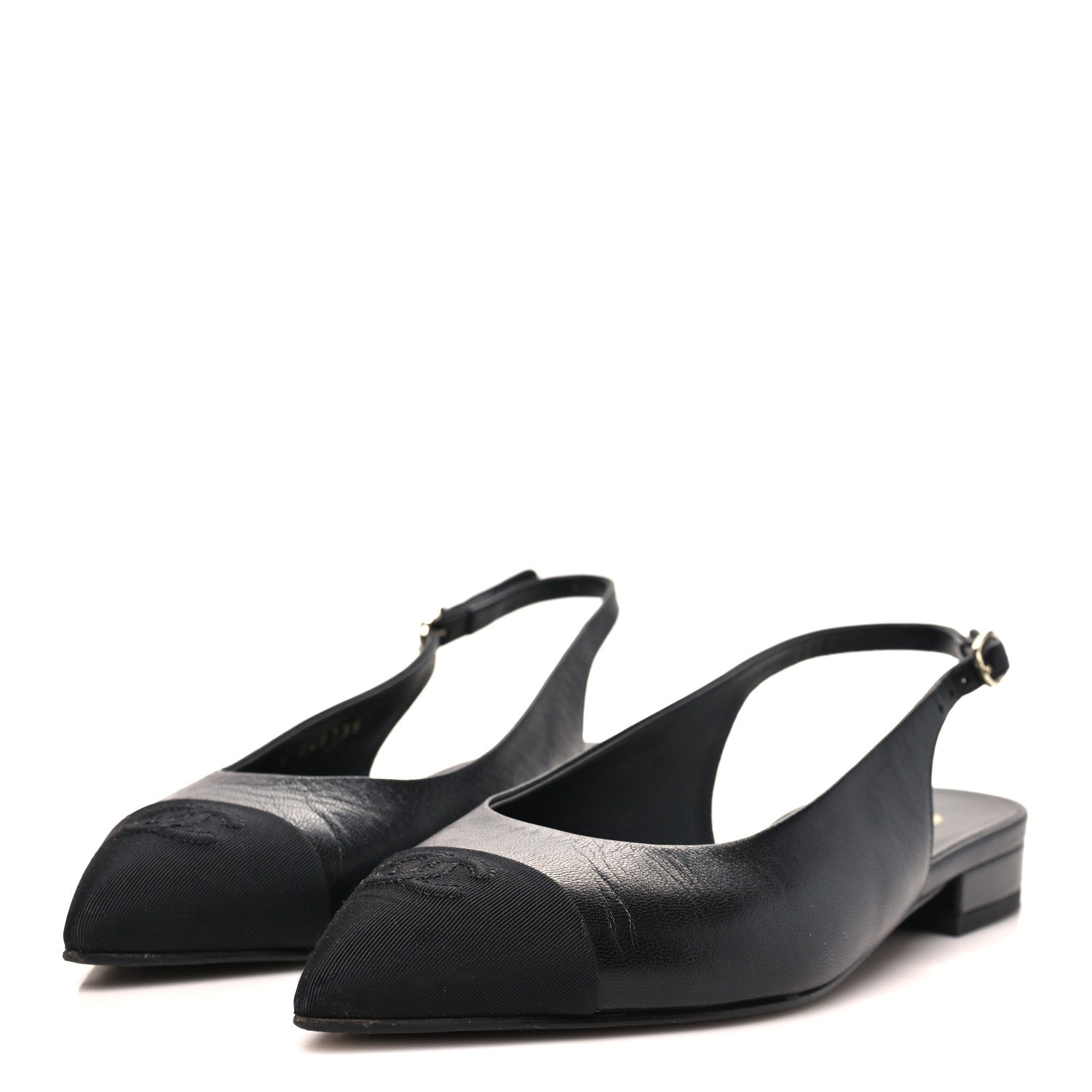 Chanel Goatskin Grosgrain Pointed Toe CC Slingback Flats 36.5 Black 4 of 8