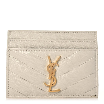 Saint Laurent Grain De Poudre Matelasse Chevron Monogram Credit Card Case Crema Soft 1 of 16