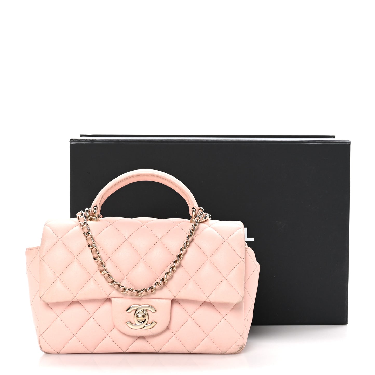 Lambskin Quilted Mini Top Handle Rectangular Flap Light Pink
