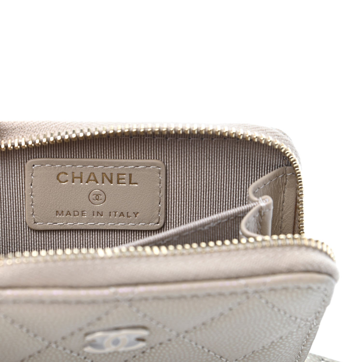Chanel Iridescent Caviar Quilted Zip Around Coin Purse Beige 6 of 10