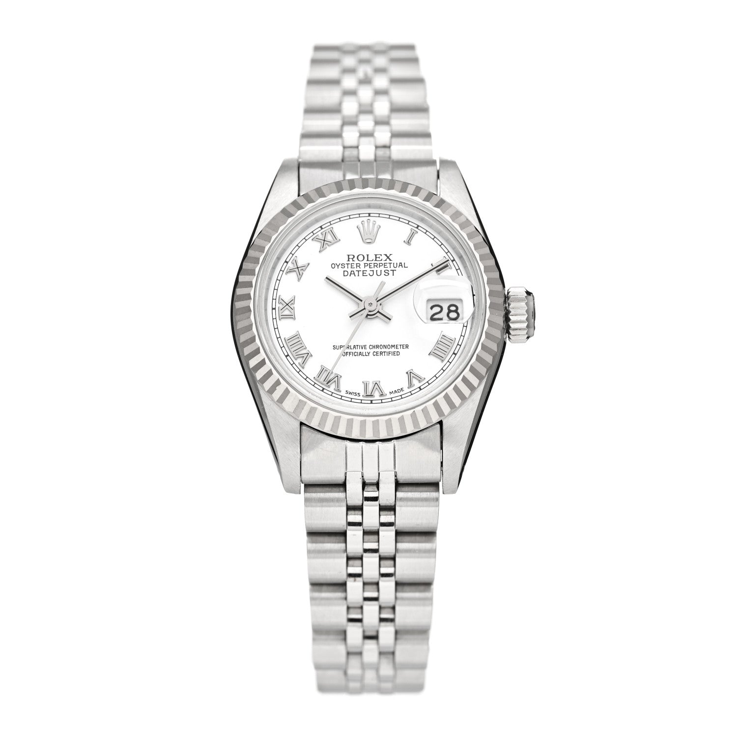 Rolex Stainless Steel 18K White Gold 26mm Oyster Perpetual Datejust Watch White Roman 69174 1 of 4