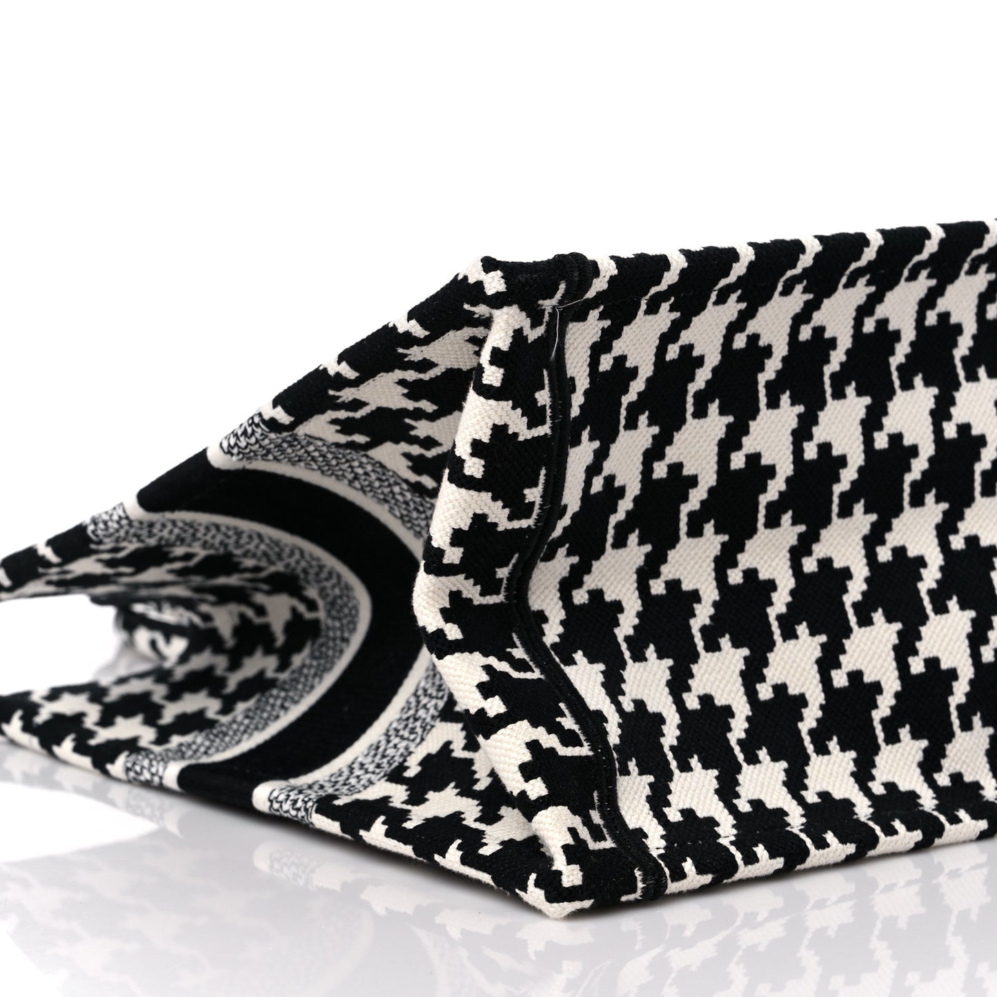 Canvas Macro Houndstooth Embroidered Medium Book Tote Black White