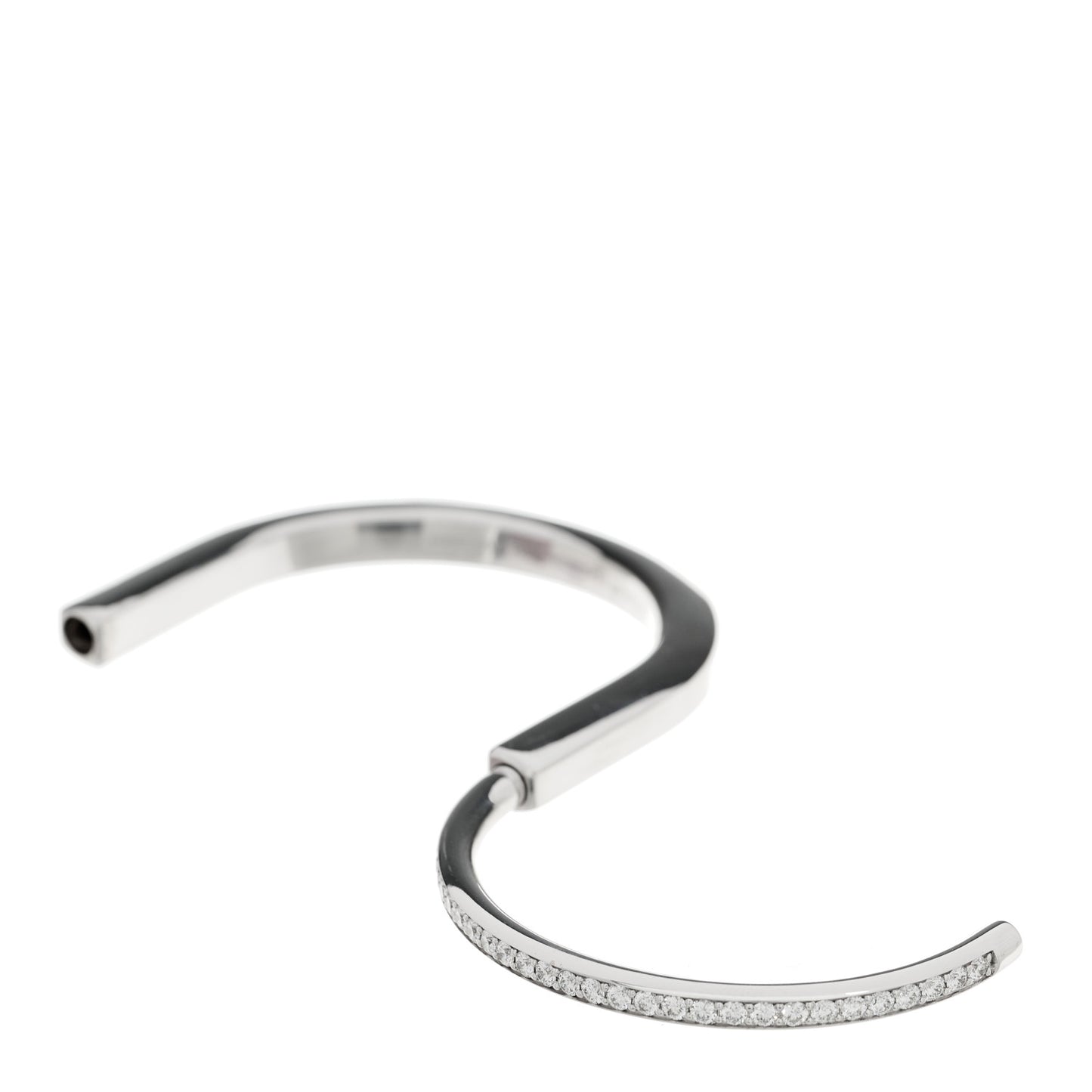 18K White Gold Diamond Tiffany Lock Half Pave Bangle Bracelet