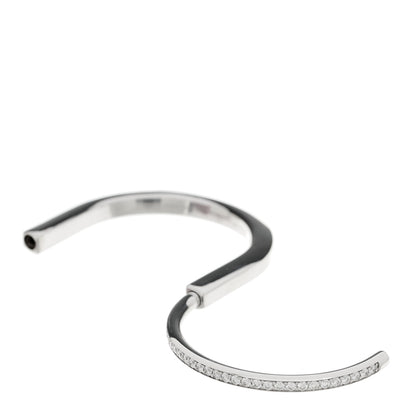 Tiffany 18K White Gold Diamond Tiffany Lock Half Pave Bangle Bracelet 6 of 7