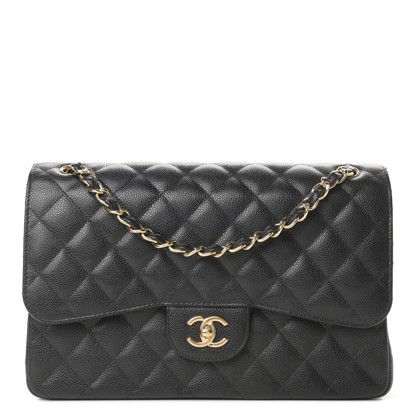 Caviar Quilted Jumbo Double Flap Black
