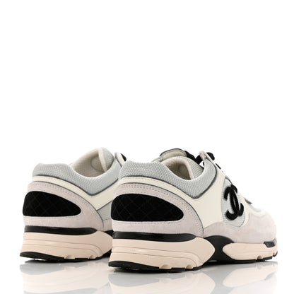 Chanel Mesh Suede Calfskin Womens CC Sneakers 41 White Silver Light Grey 4 of 11