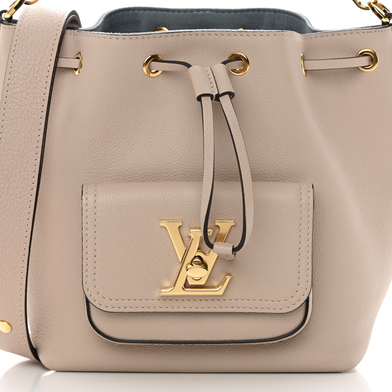 Louis Vuitton Calfskin Lockme Bucket MM Greige 7 of 11