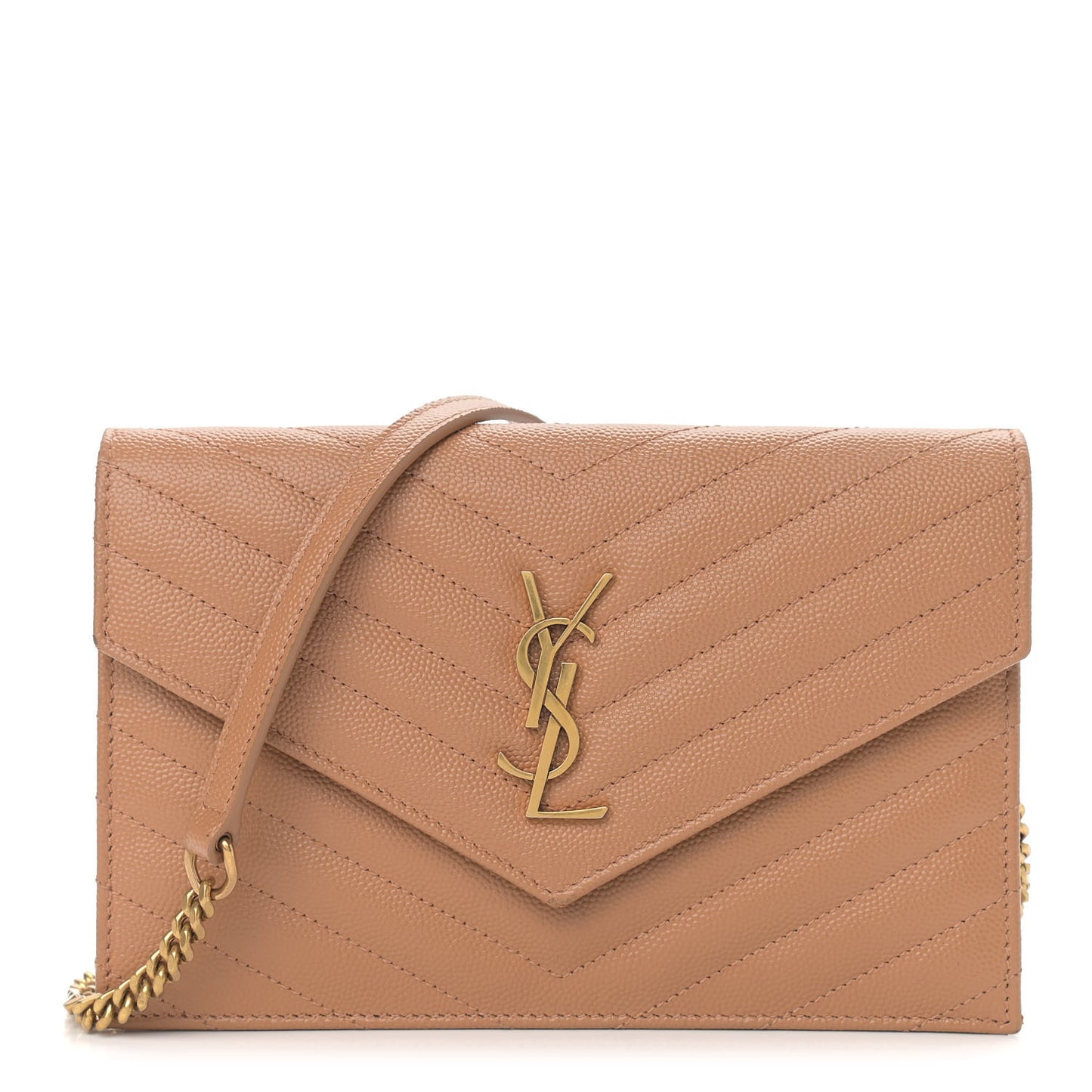 Grain De Poudre Matelasse Chevron Monogram Envelope Chain Wallet Dune