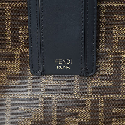 Fendi Glazed Fabric Vitello Century FF 1974 Stamp Patch Medium Peekaboo Defender Cover Mogano Panna Black 6 of 9