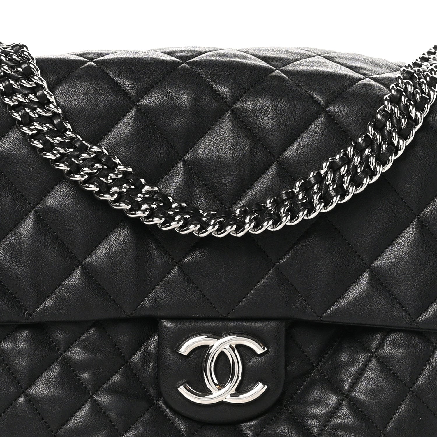 Chanel Washed Lambskin Quilted Maxi Chain Around Flap Black 8 of 10