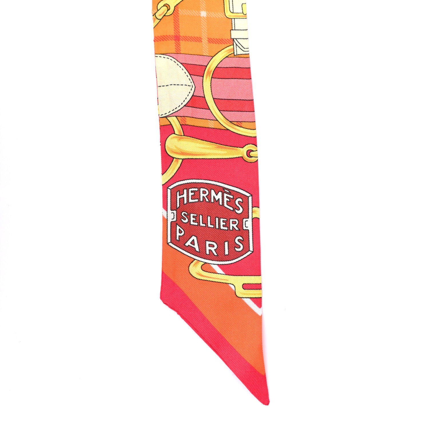 Hermes Silk Tatersale Twilly Rouge Orange Jaune D'Or 4 of 4