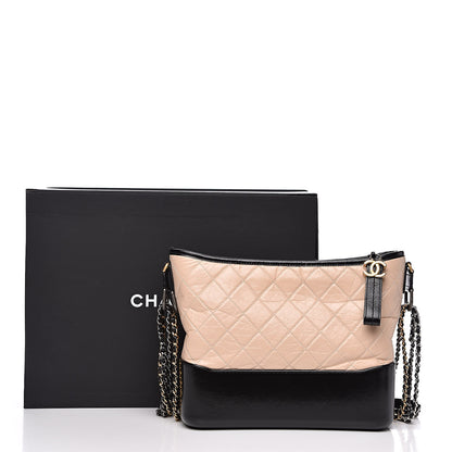 Chanel Aged Calfskin Quilted Medium Gabrielle Hobo Beige Black 12 of 12
