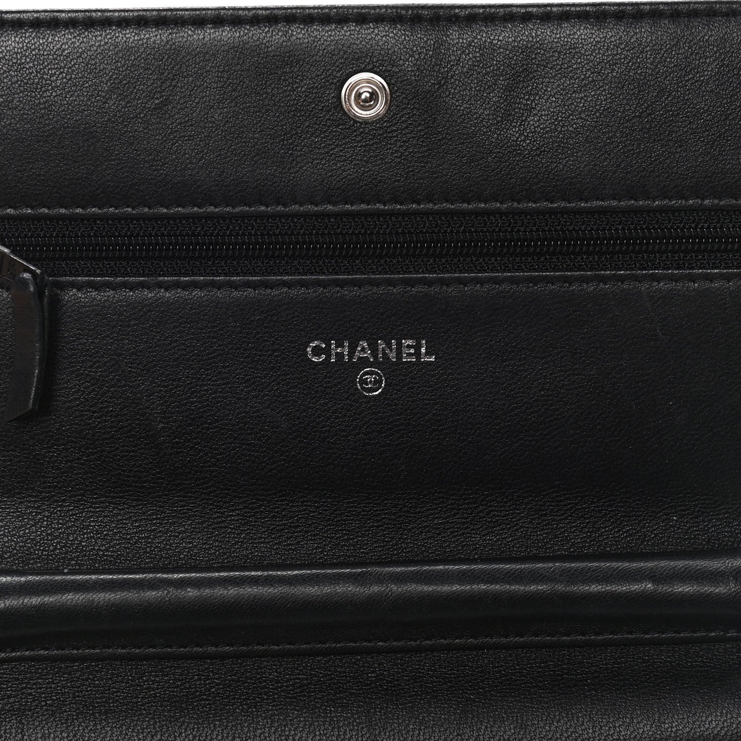 Lambskin Camellia Embossed Wallet on Chain WOC Black