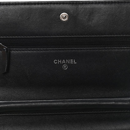 Chanel Lambskin Camellia Embossed Wallet on Chain WOC Black 8 of 10