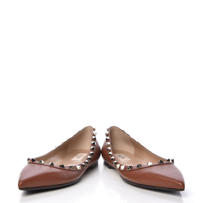 Valentino Garavani Pebbled Calfskin Rockstud Ballerina Flats 37 Light Cuir 11 of 13