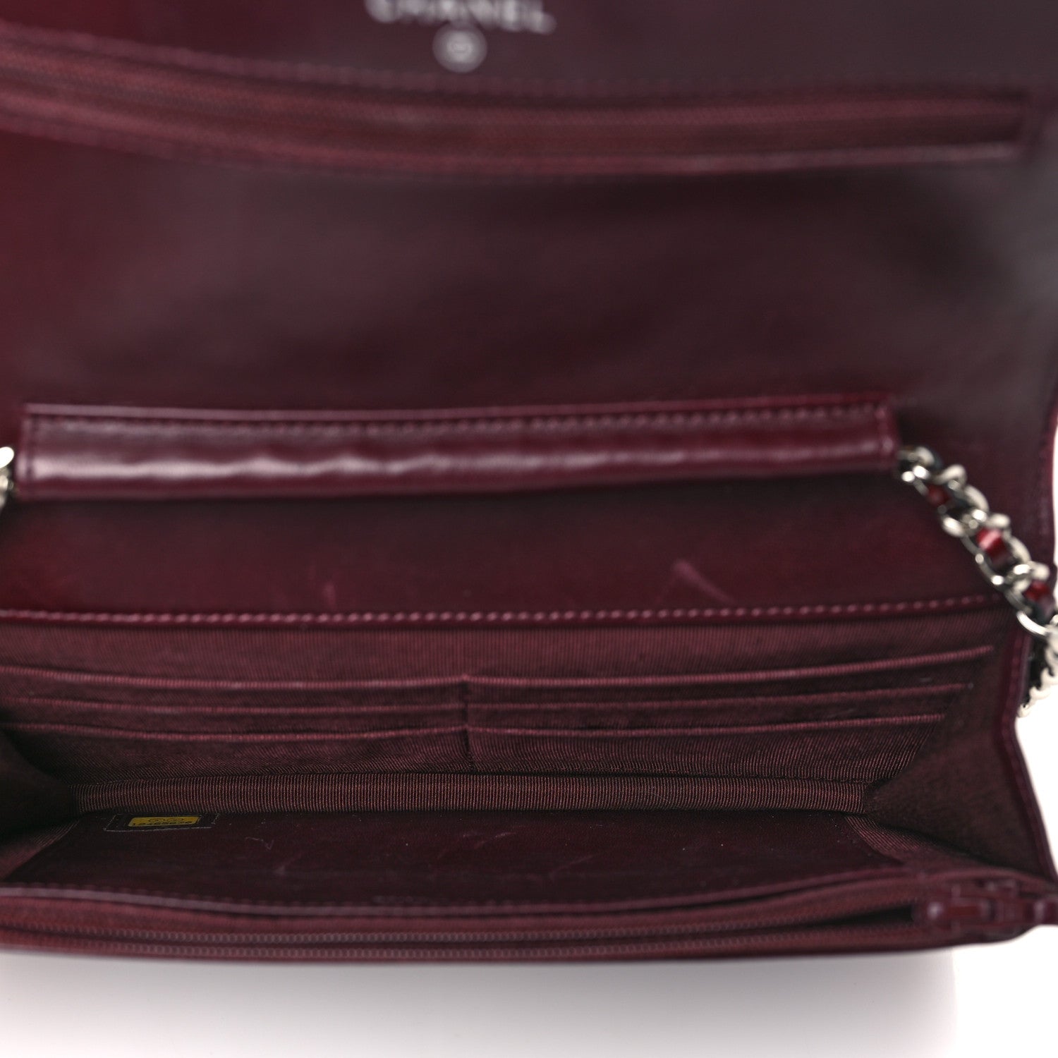 Chanel Patent Quilted Wallet On Chain WOC Burgundy 5 of 9