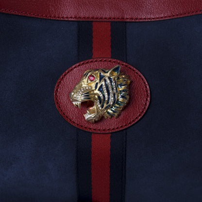 Gucci Suede Calfskin Large Rajah Chain Tote New Blue Romantic Cherry 8 of 11