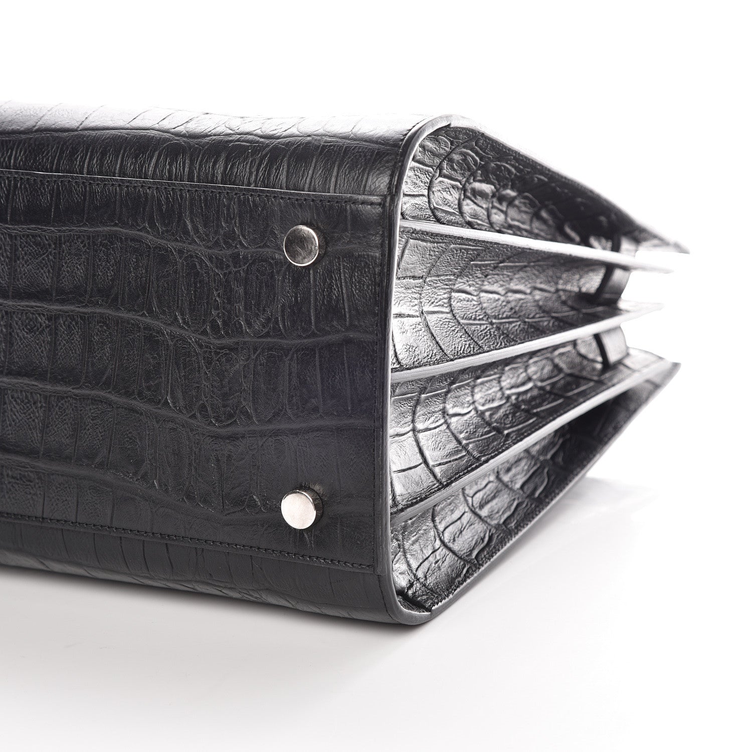 Saint Laurent Calfskin Crocodile Embossed Small Sac de Jour Black 7 of 11