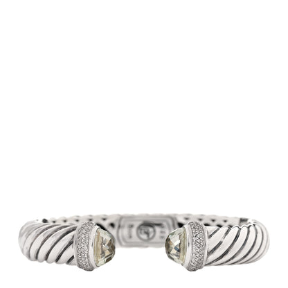 David Yurman Sterling Silver Prasiolite Diamond 10mm Sculpted Cable Bracelet 1 of 4