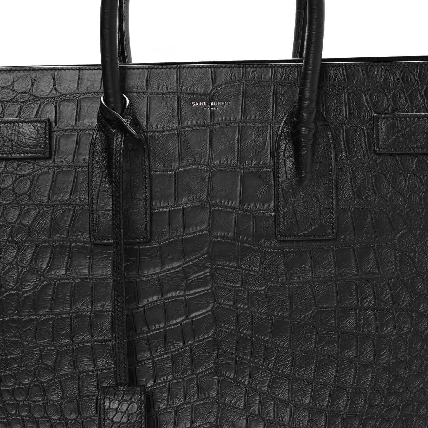 Calfskin Crocodile Embossed Large Sac De Jour Carryall Black