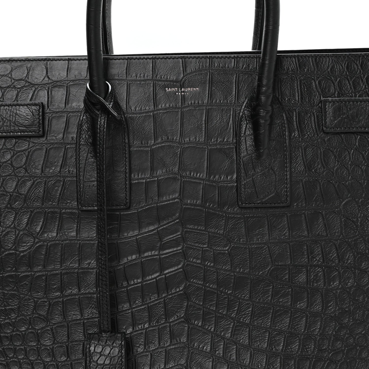 Saint Laurent Calfskin Crocodile Embossed Large Sac De Jour Carryall Black 8 of 10