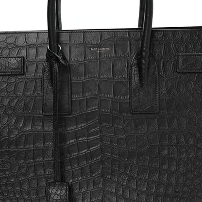 Saint Laurent Calfskin Crocodile Embossed Large Sac De Jour Carryall Black 8 of 10