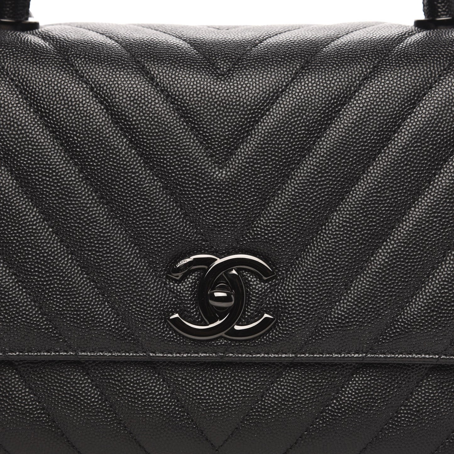 Caviar Chevron Quilted Small Coco Handle Flap So Black