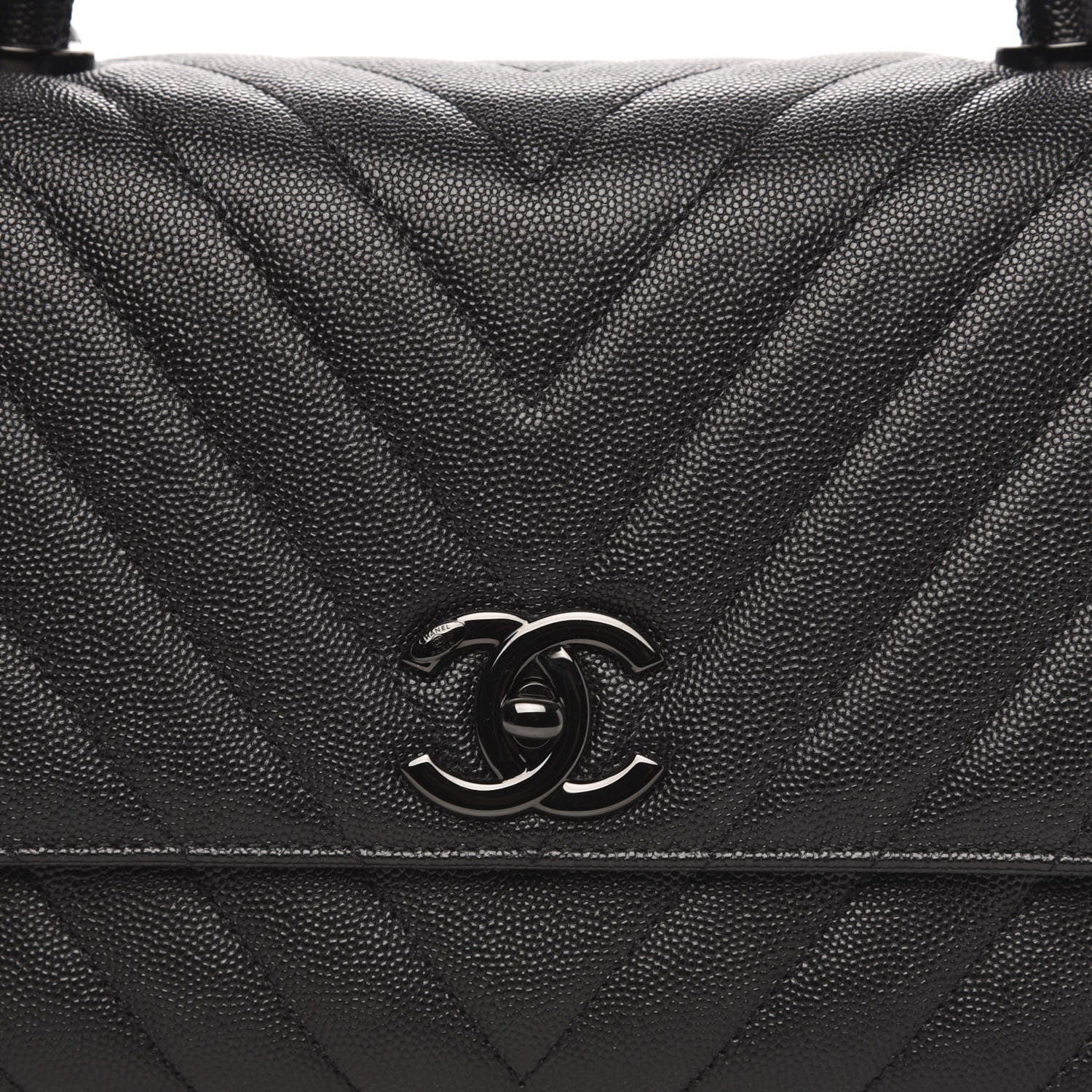Chanel Caviar Chevron Quilted Small Coco Handle Flap So Black 8 of 11