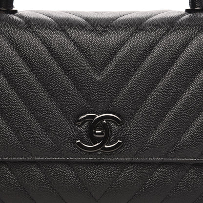 Chanel Caviar Chevron Quilted Small Coco Handle Flap So Black 8 of 11