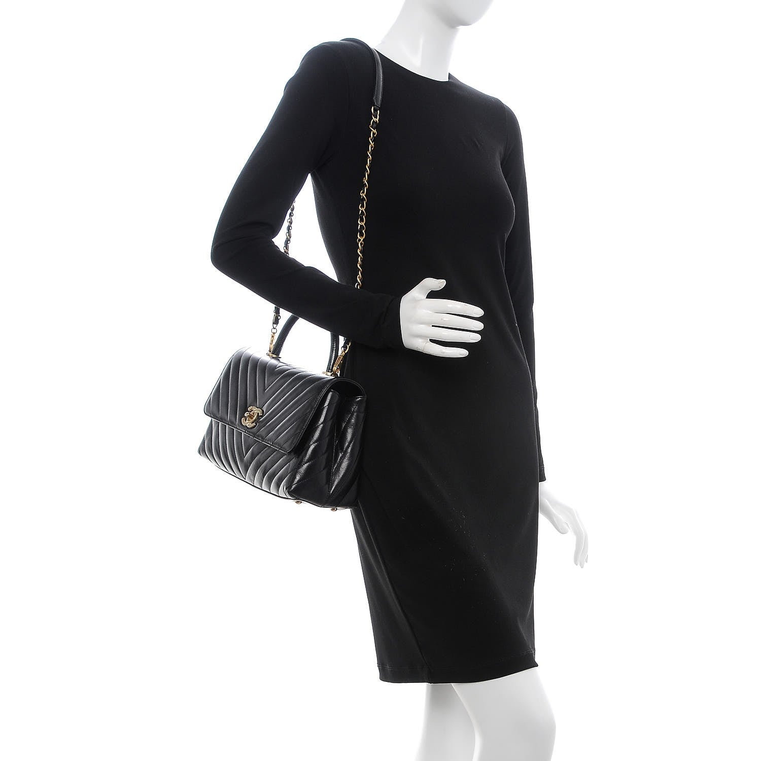 Chanel Calfskin Lizard Chevron Quilted Small Coco Handle Flap Black 2 of 9