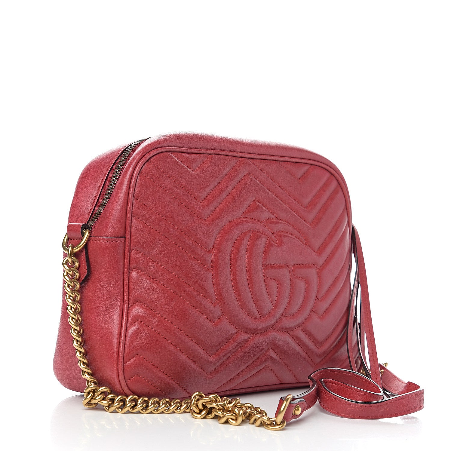 Gucci Calfskin Matelasse Medium GG Marmont Chain Shoulder Bag Hibiscus Red 2 of 11