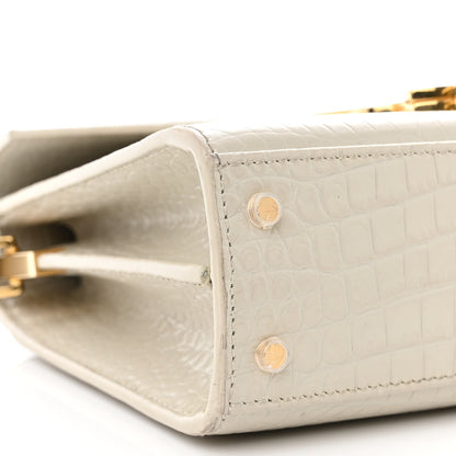 Saint Laurent Crocodile Embossed Mini Classic Monogram Cassandra Top Handle Crema Soft 9 of 17