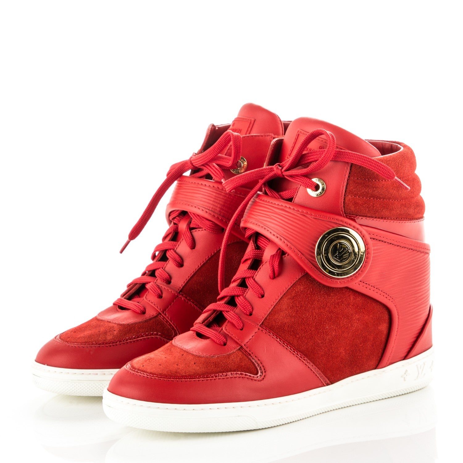 Louis Vuitton Calfskin Suede Postmark Wedge Sneakers 38 Rouge 3 of 8