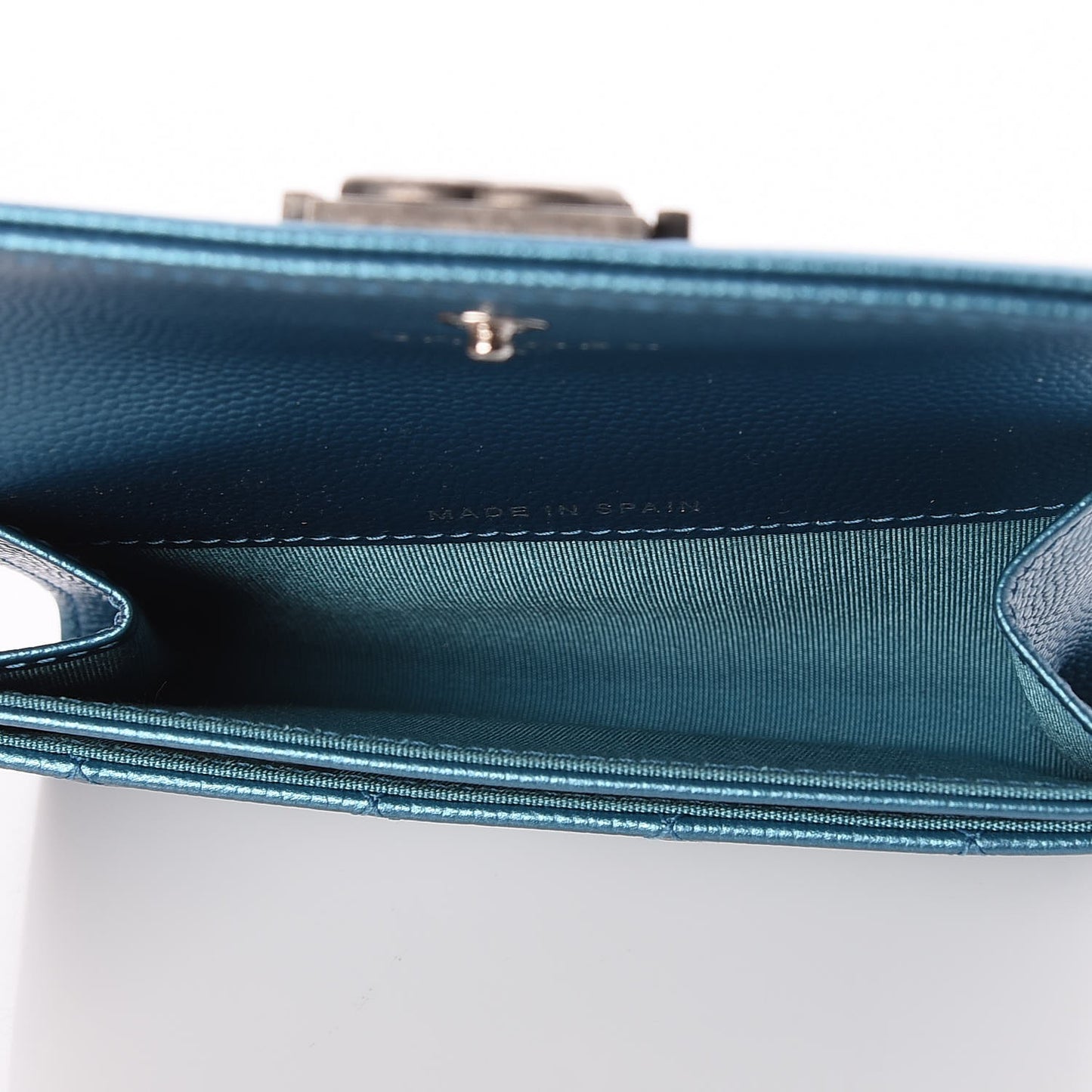 Metallic Caviar Quilted Boy Card Holder Wallet Turquoise