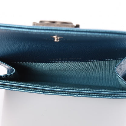 Chanel Metallic Caviar Quilted Boy Card Holder Wallet Turquoise 7 of 8