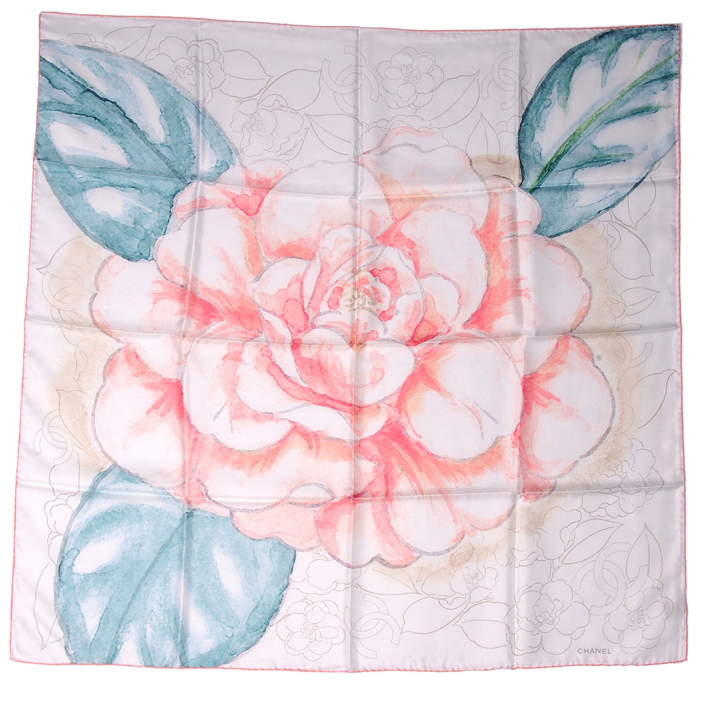 Silk CC Watercolor Camellia Square Scarf Coral