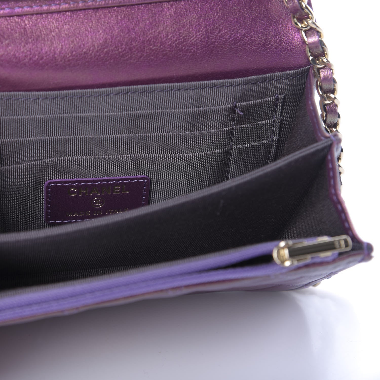 Chanel Iridescent Lambskin Quilted Mini Wallet On Chain WOC Purple 8 of 10