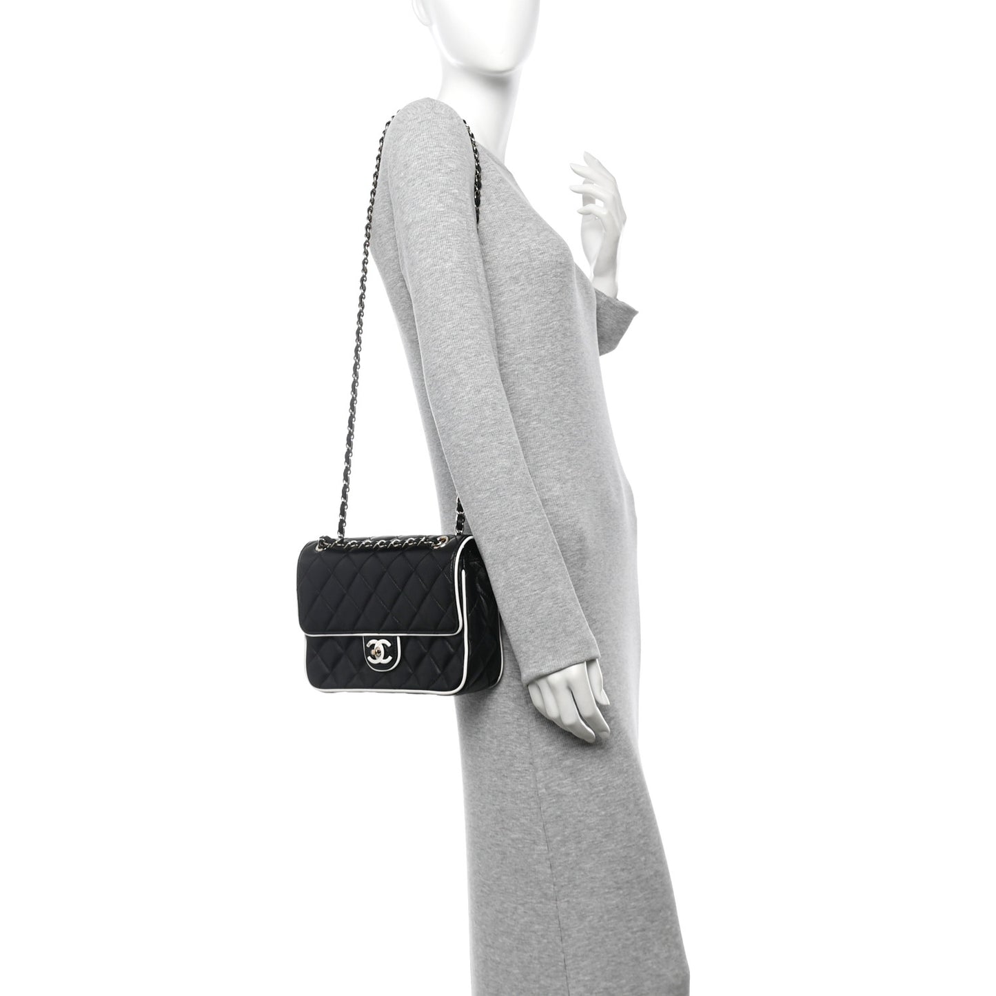Lambskin Quilted Resin Graphic Frame Flap Bag Black White