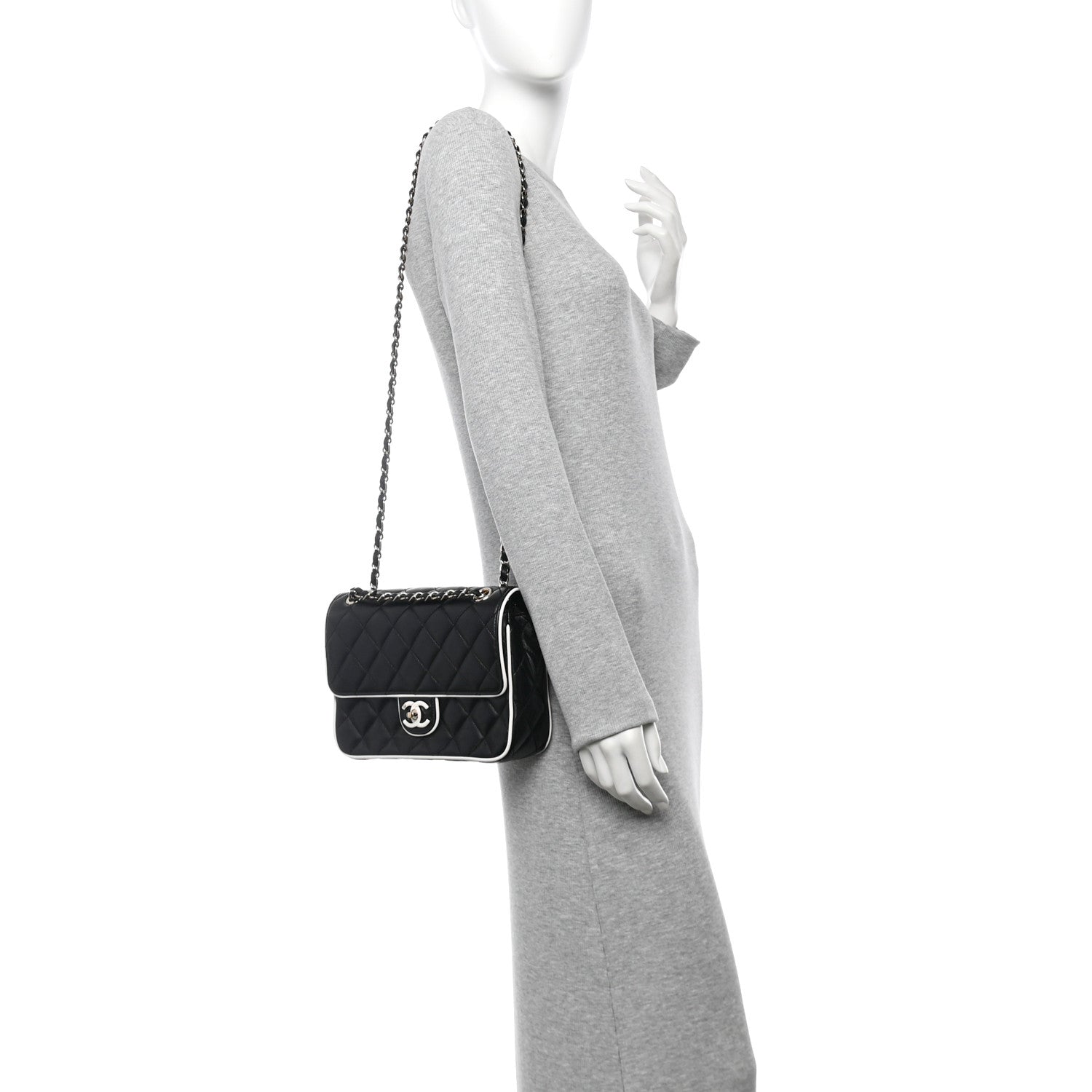 Chanel Lambskin Quilted Resin Graphic Frame Flap Bag Black White 2 of 12