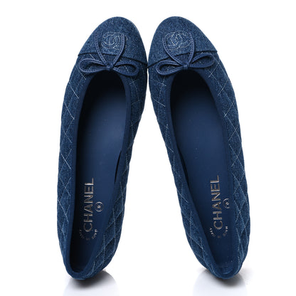 Chanel Washed Denim Quilted Cap Toe CC Ballerina Flats 41 Blue 2 of 11