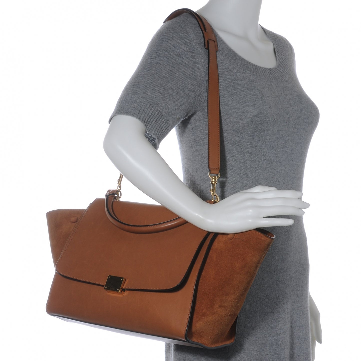 Calfskin and Suede Small Trapeze Tan