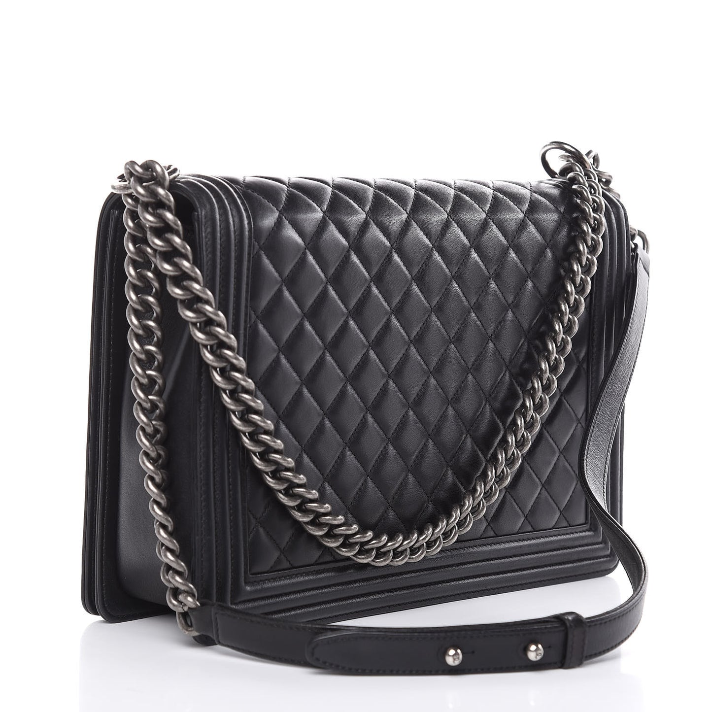 Lambskin Quilted Large Boy Flap Black