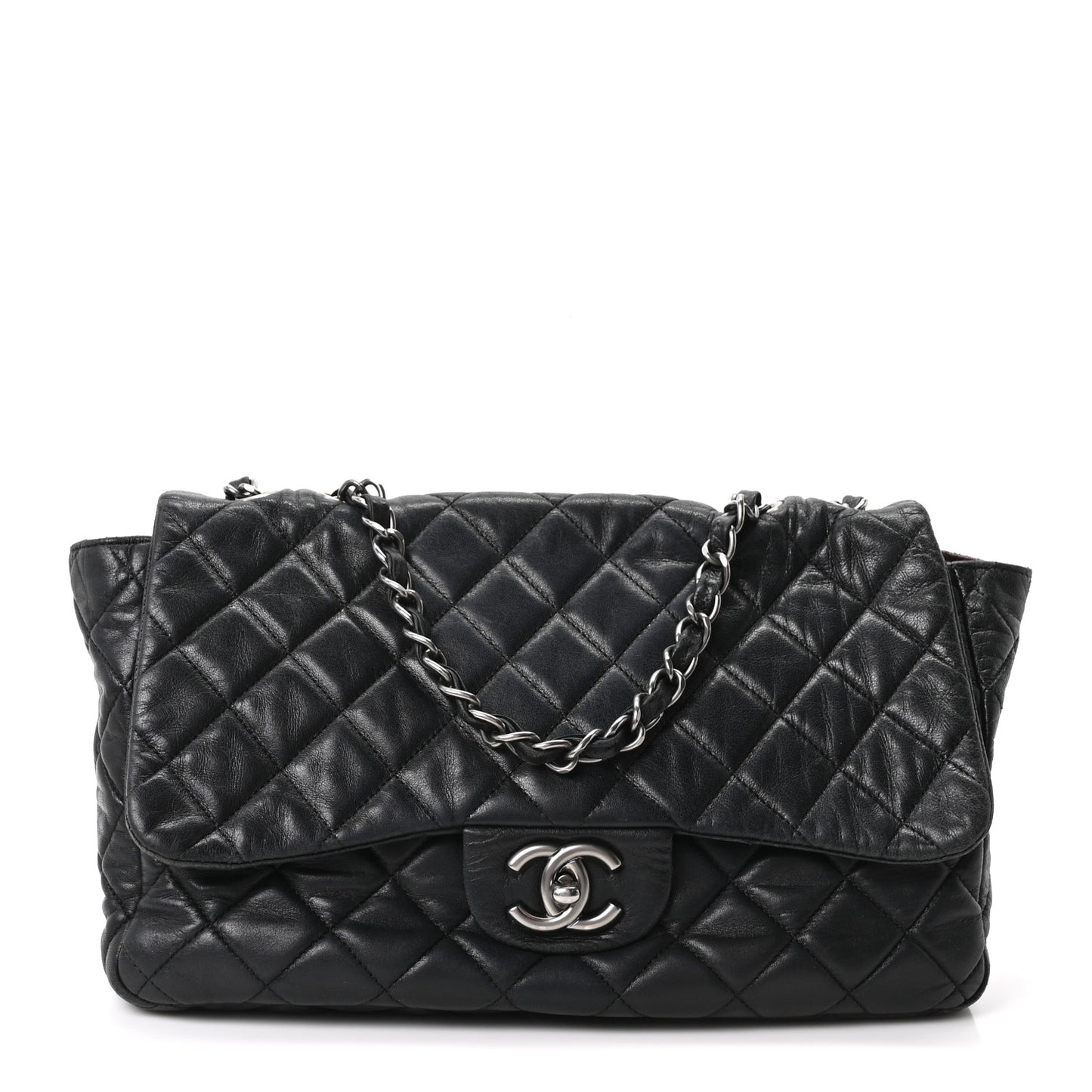 Lambskin Quilted Jumbo Single Flap Black