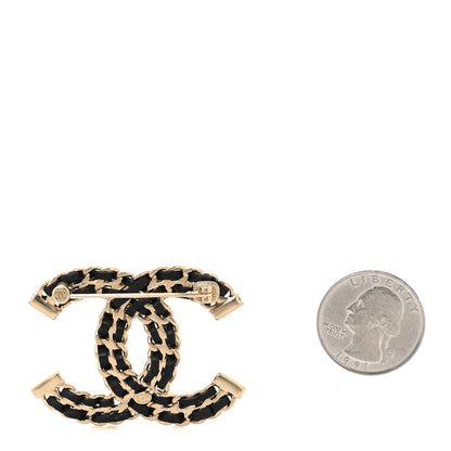 Chanel Lambskin Crystal CC Chain Brooch Black Gold 2 of 4