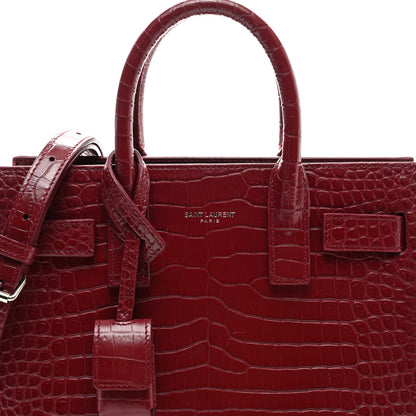 Saint Laurent Calfskin Crocodile Embossed Nano Sac De Jour Red 8 of 10