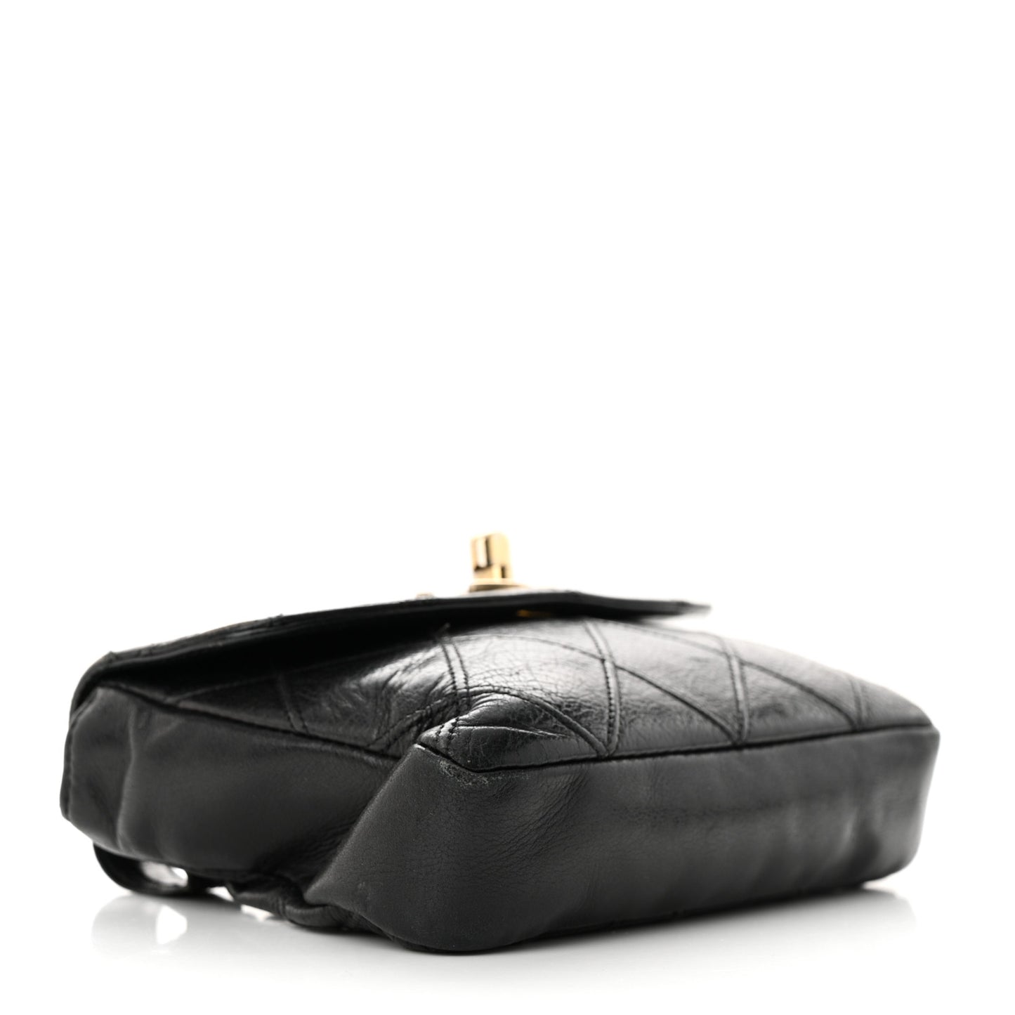 Calfskin Quilted Flap Waist Belt Bag Black