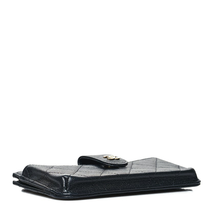Chanel Caviar Quilted Phone Holder Zip Clutch Black 4 of 12
