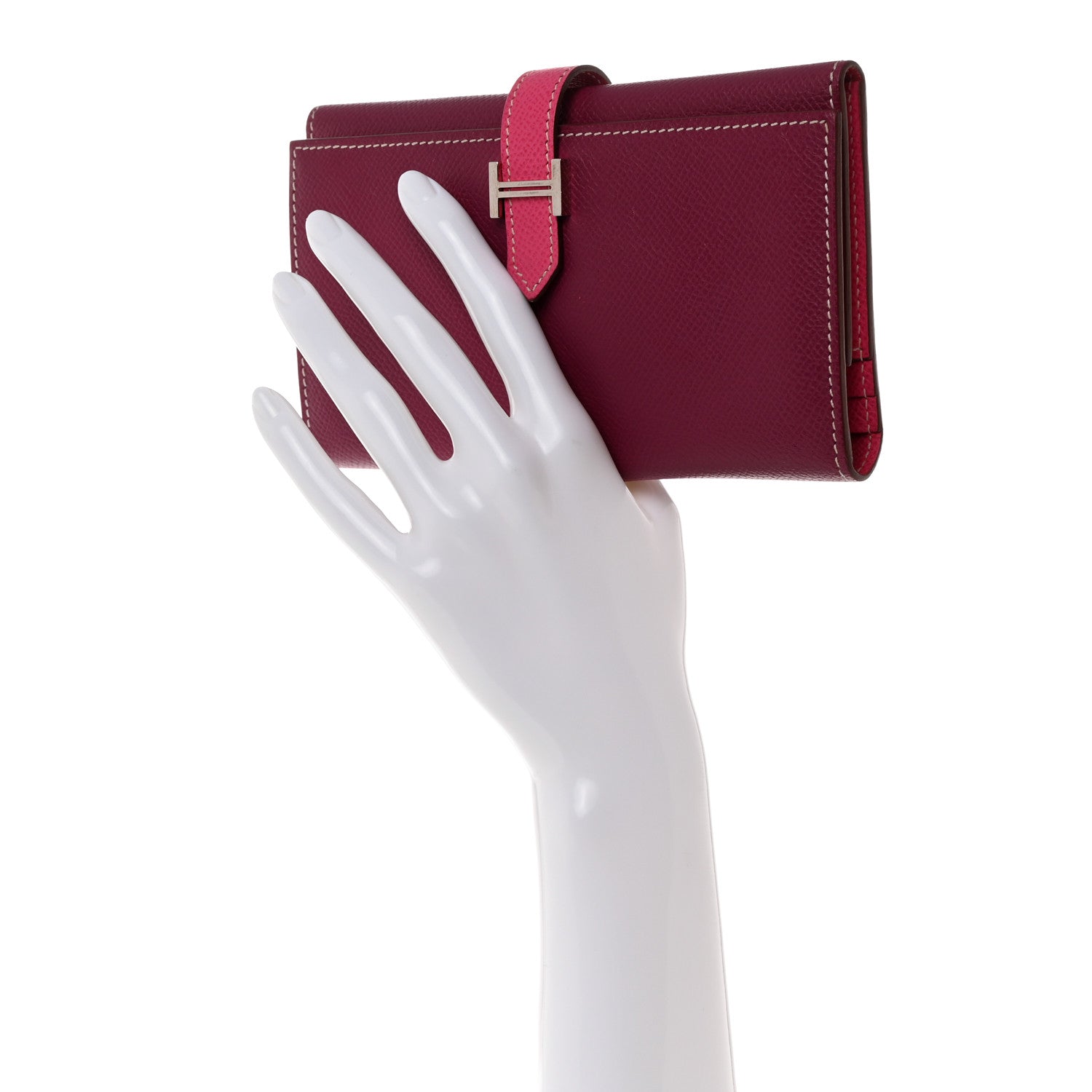 Hermes Epsom Bi-Color Tri-Fold Bearn Wallet Tosca Rose Tyrien 2 of 9